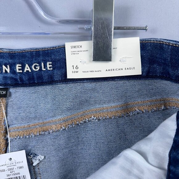 American Eagle Curvy Mom Shorts Womens Size 16 High Rise Stretch Distressed Blue - Picture 5 of 11